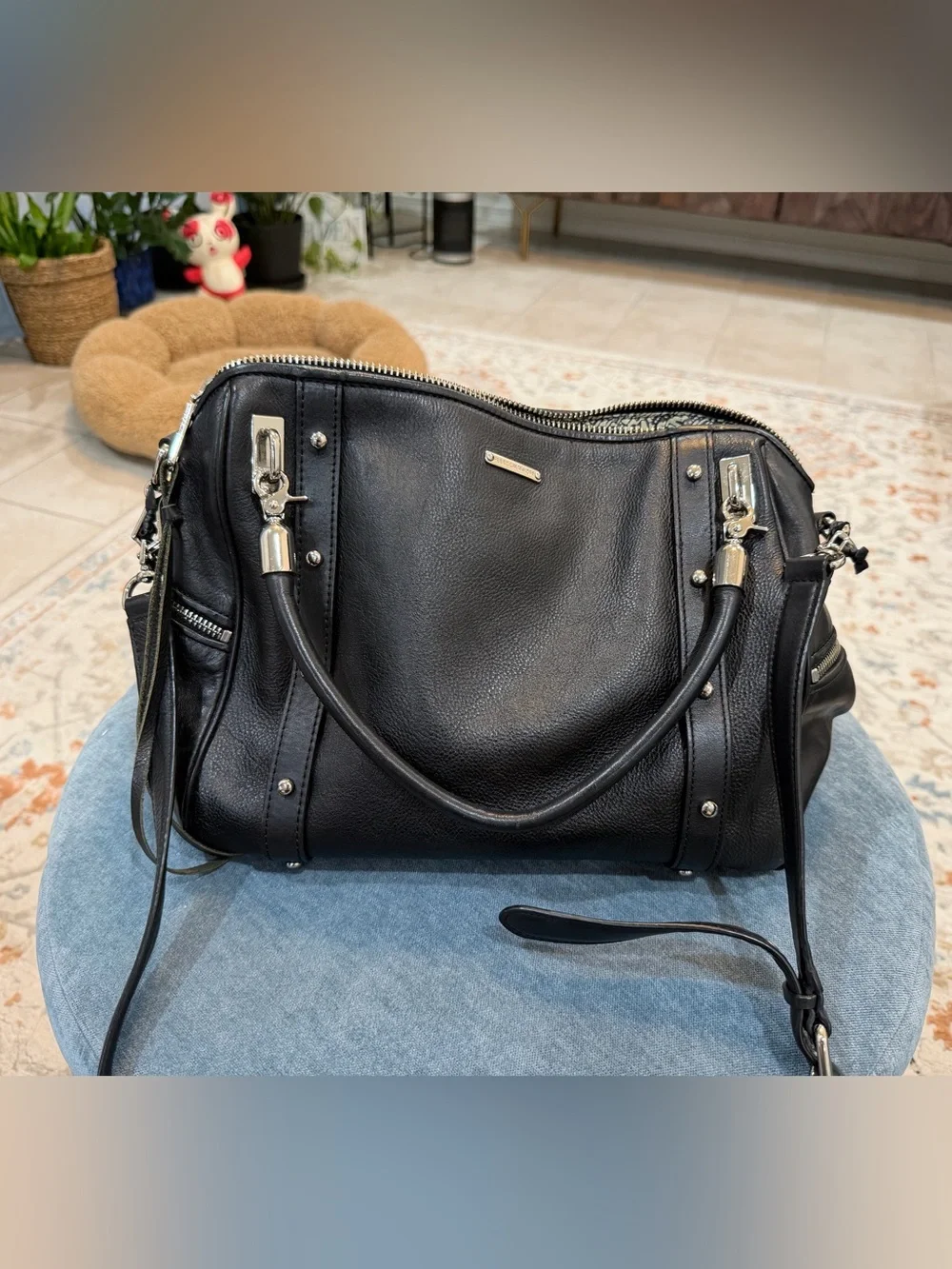 Rebecca Minkoff y2k Black Leather Satchel with Silver Hardware